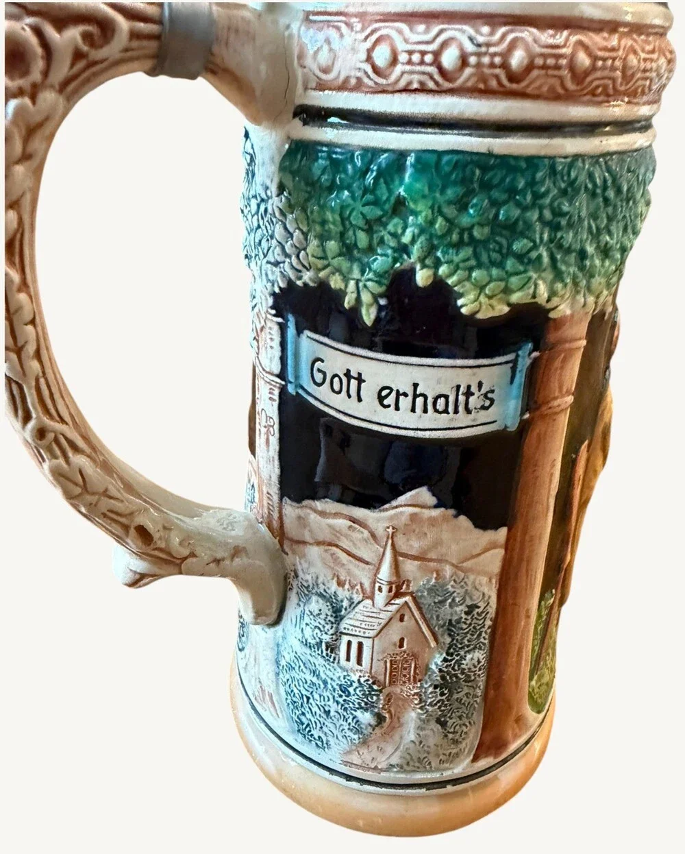 Vintage West German 1L Beer Stein Pewter Lid Hopfen Malz Relief 11.5